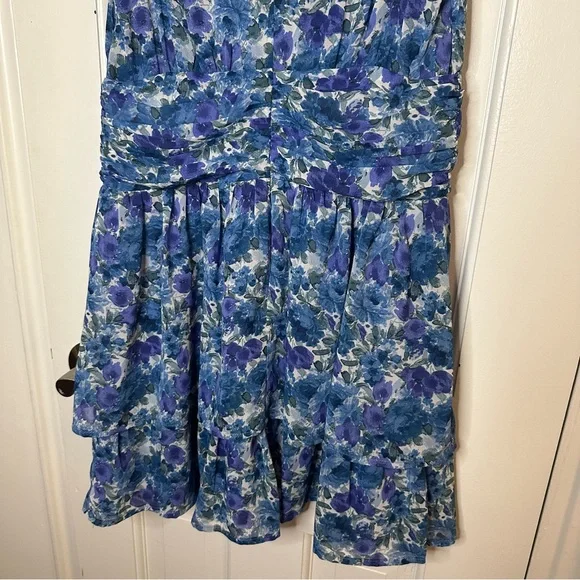 LULUS Sweet Type of Love Blue Floral Print Ruffle Tiered Mini Dress V-Neck Small - Picture 5 of 10